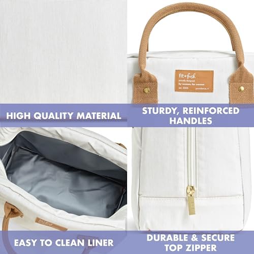 Fit & Fresh Lunch Bag For Women, Insulated Womens Lunch Bag For Work, Leakproof & Stain-Resistant Large Lunch Box For Women With Containers, Zipper Closure Bloomington Bag, Ivory Woven
