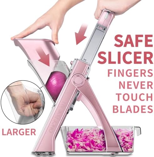 ONCE FOR ALL Safe Mandoline Slicer Plus, Bigger Size, Kitchen Slicer, Pink