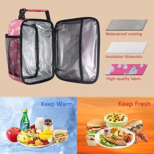 Hap Tim Lunch Box, Insulated Lunch Bags, Soft Mini Cooler Bag for Thermal Meal Tote Kit, Pink Unicorn Rainbow (18654-PKU)