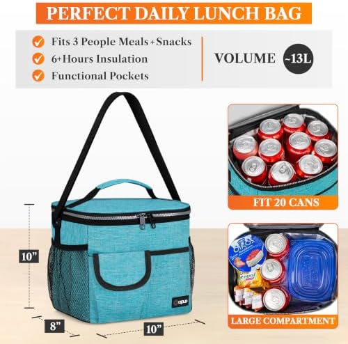 opux Insulated Lunch Box Adult, 18 Can Leakproof Cooler Bag Kid, Sea Blue