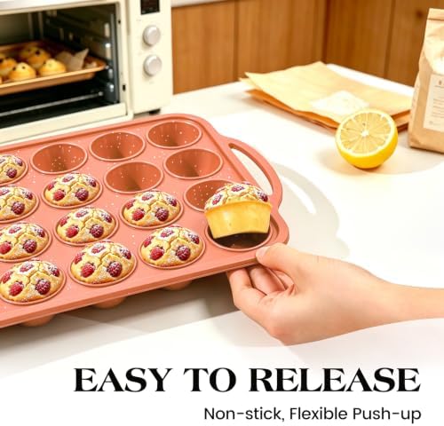 Vinino 24 Cup Mini Silicone Muffin Pan with Steel Frame - Brick Orange