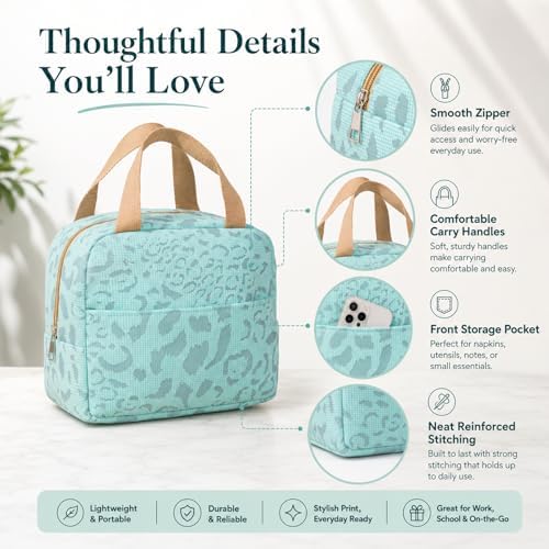 Blue Insulated Lunch Bag For Women, Small Lunch Box Tote