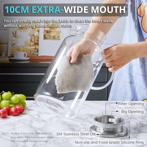 Bivvclaz 1 Gallon Glass Pitcher with Lid and Handle, Water Pitcher for Fridge, Glass Carafe for Hot/Cold Water, Large Iced Tea Jug for Coffee, Juice and Homemade Beverage (Pack of 2)