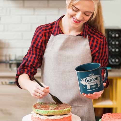 PGYARD Bacon Grease Container with Strainer-46OZ Enamel Keeper with Spatula