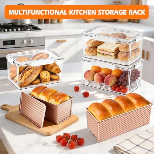 3Pack 1LB Bread Loaf Pan with Lid + Bread Storage Container, Nonstick Bread Pans with Lids for Homemade Sandwich Bread, Pullman Bread Baking Pans & Breadbox for Homemade Bread