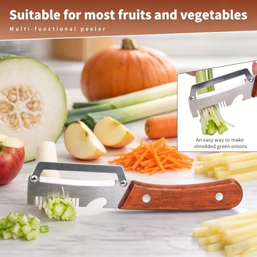 NEW Premium Vegetable Peeler with Wooden Handle and Bottle Opener: 2-in-1 Stainless Steel Kitchen Tool for Fruit Apple Potato Pumpkin Papaya (1Pack)