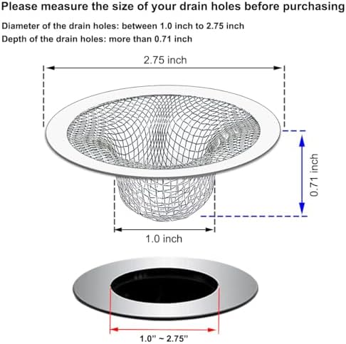Seatery 2PCS Tub Drain Hair Catcher - 2.75 inch Shower Drain Mesh Strainer, Stainless Steel Shower Bathtub Drain Cover, Bathroom Sink Strainer Filter Basket for Bathroom Sink, Wash Basin Floor Drain