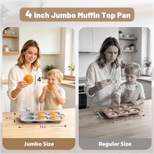 4 Inch Jumbo Silicone Muffin Top Pan with Frame Non Stick Egg Mold Baking