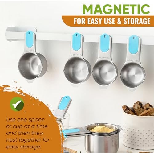 Spring Chef 15 Magnetic Measuring Cups & Spoons Set w/Levelers, Aqua Sky