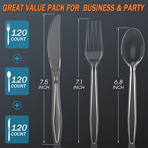 360 Count Plastic Silverware Heavy Duty, 120 Forks, 120 Spoons, 120 Knives