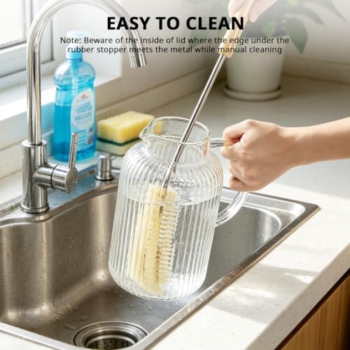 Bivvclaz 2.6 Liter 88 oz Stripes Glass Pitcher with Lid and Handle
