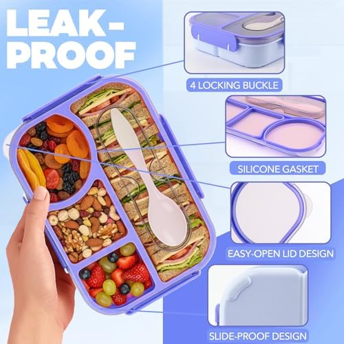 Bento Box for Adults, 4 Compartments Lunch Box, Lunch Containers, Blue