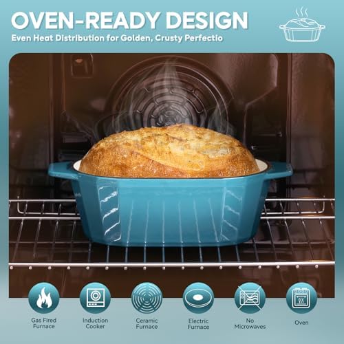 Enameled Cast Iron Dutch Oven for Bread Baking – 3QT Oval Round Heavy Duty Bread Pan with Lid, Non-Stick Ceramic Coating,Loaf Cast Iron Bread Oven for Sourdough, Baking, Roasting, Braising, Stovetop & Oven Safe