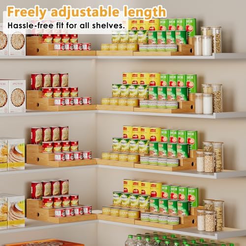 2-Pack Expandable Bamboo Can Organizer for Pantry Display, Holds 48 Cans