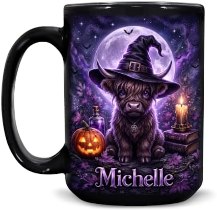 Hyturtle Halloween Highland Cow Mug, Custom Name Gift for Women