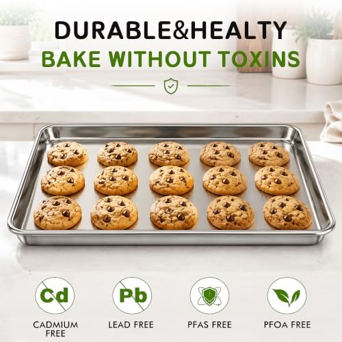 Baking Sheet Pan Set of 2, Stainless Steel Cookie Sheets for Baking, 18 x 13 Inch Large Baking Tray for Oven, Warp Resistant Nonstick Half Sheet Pan, Heavy Duty & Easy Clean