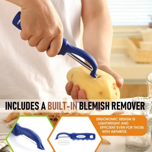 Spring Chef Swivel Potato Peeler with Soft Grip Handle, Set of 2, Sapphire