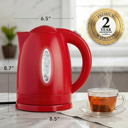 OVENTE 1.7L Electric Tea Kettle, 1100W BPA-Free Water Boiler, Red KP72R