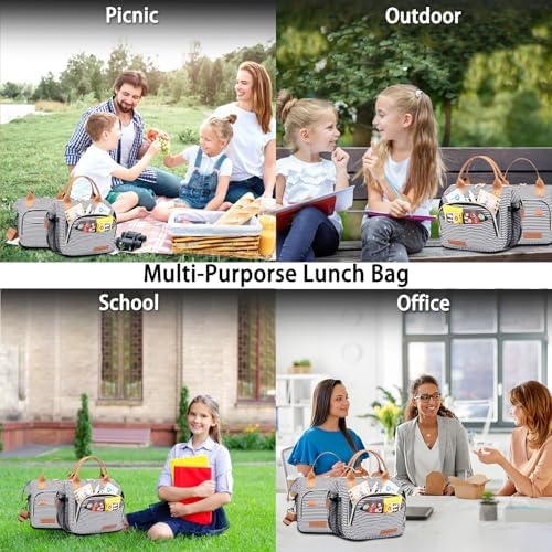 TuErCao Small Lunch Bag Lightweight Mini Insulated Lunch Box for Women Work Portable Soft Cooler for Picnic Travel Road Trips, Loncheras para Mujer, Stripes