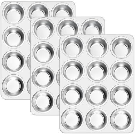 E-far Muffin Pan 12-Cup, 3-Pack Stainless Steel Cupcake Pan for Oven