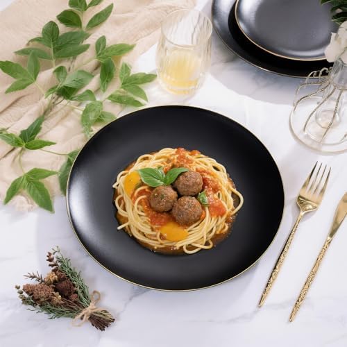 EjonirInjonir 80 Heavy Duty Gold Black Plastic Plates for Party 10.25 Inch