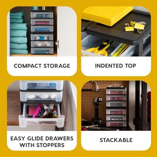 IRIS USA 2-Pack, 3-Drawer Small Plastic Stacking Desktop Organizer, Black