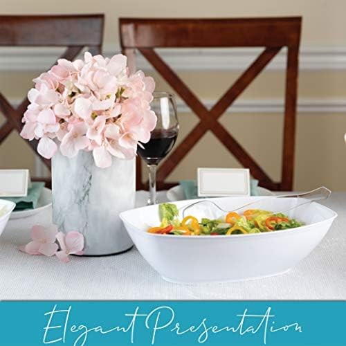 White Disposable Oval Serving Bowls, Party Snack Salad Bowl Pack of 4