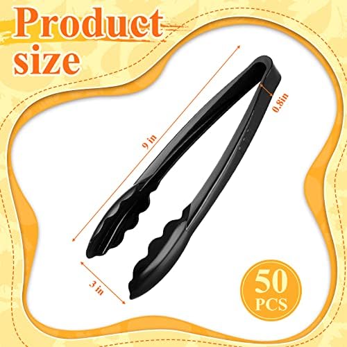 50 Pcs Plastic Tongs, 9 Inch Disposable Serving Tongs,Black