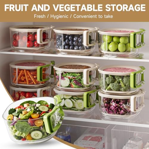 Fruit Vegetable Washing Bowl with Strainer, Berry Lettuce Keeper for Fridge Refrigerator Organization, Portable Colander for Kitchen Fridge, Drainer Container With Lid, 2 Pack (Brown)