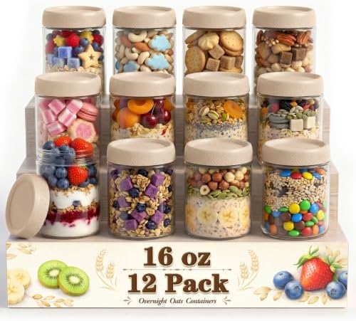 16oz Jars with Lids, Parfait Cups with Lids Reusable, Wide Mouth Mason Jars
