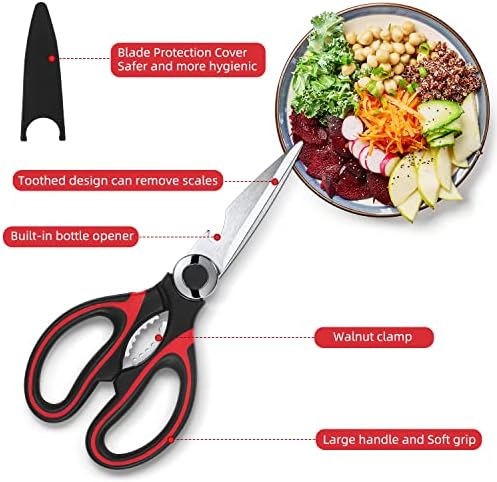 Heavy Duty Kitchen Scissors 2-Pack, Ultra Sharp Stainless Steel Meat Shears for Spatchcocking Chicken, Poultry, Fish & Herbs, Dishwasher Safe Multi-purpose Cooking Scissors with Ergonomic Comfort Grip