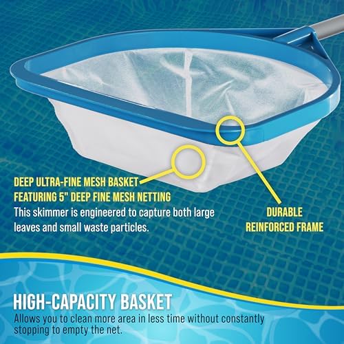 U.S. Pool Supply Pool and Spa Skimmer Net with Pole, Handheld Ultra-Fine