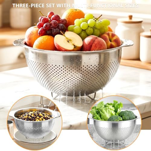 Stainless Steel Colander for Kitchen with Handle for Pasta (4QT)