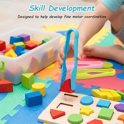 3Pcs Tongs for Kids - 5.7 Inch Mini Cooking Tongs, Colored Fine Motor Kid Tong for Serving Appetizers Baking Salad Preschool Learning Activities Classroom Supplies
