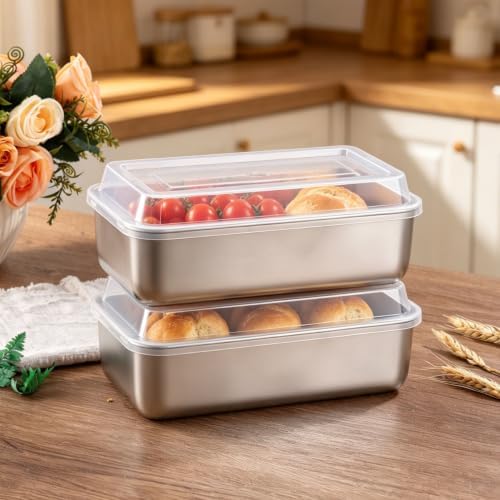 LIANYU 9 x 5 Inch Loaf Pan with Lid, Stainless Steel Bread Pan, Set of 1