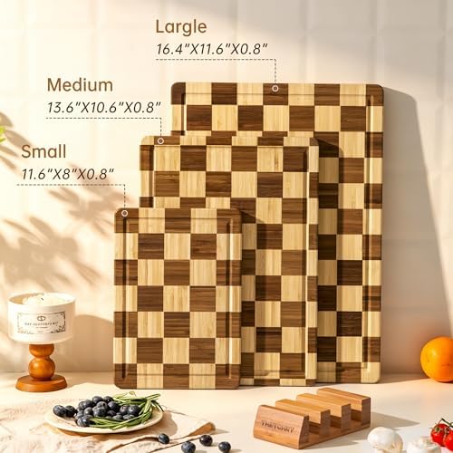 THETCHRY Checkered Cutting Board Set, Bamboo Cutting Board for Kitchen