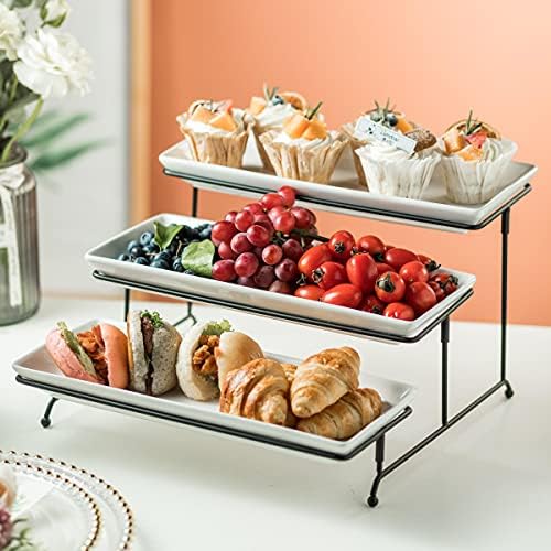 Gomakren 3 Tier Rectangular Serving Tray 14 Inch Serving Platters and Stand