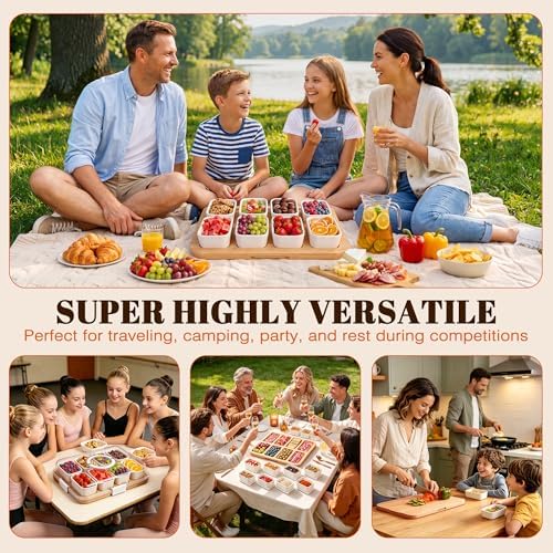Renmxj Portable Charcuterie Boards with Lid, 8 Ceramic Bowls, Serving Tray
