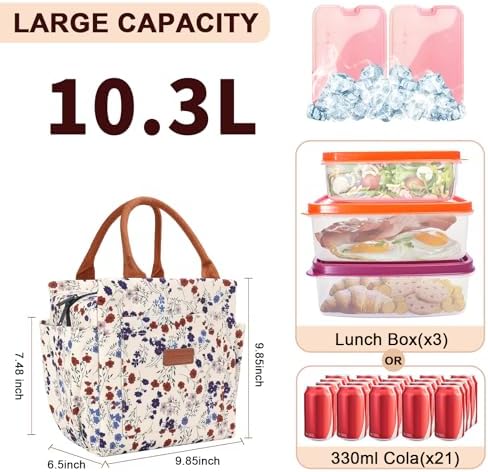 Joymee Insulated Lunch Bag Leakproof with Bottle Holder- Corduroy Floral