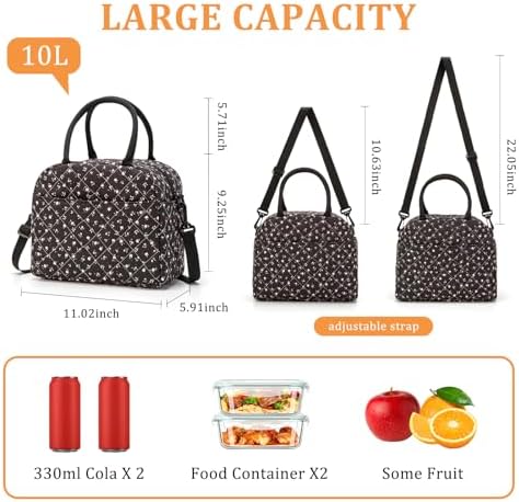 MEXS Lunch Bag for Women Reusable Lunch Box Quilted Puffer Large Capacity Insulated Cooler Tote Bags Work Travel Picnic