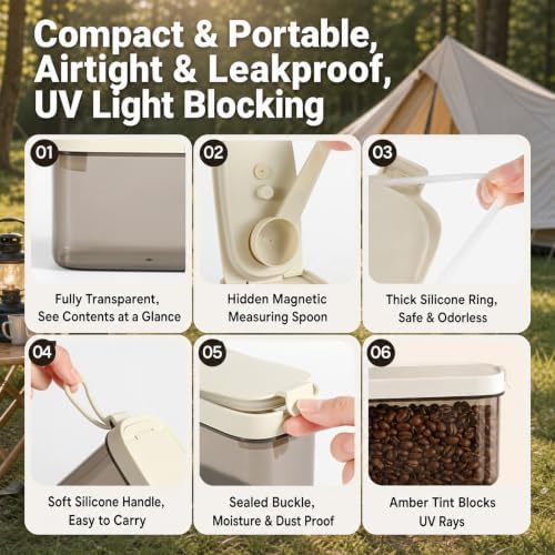 Airtight Coffee Canister with Scoop, 14oz Food Storage Container
