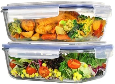 Vtopmart 2Pack 2260ml/76.4oz Extra Large Glass Storage Containers, Blue
