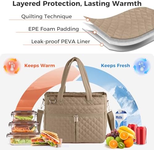 Large Lunch Box for Women, Insulated Lunch Bag for Work, Beige