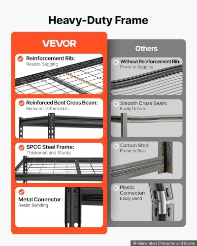 VEVOR Storage Shelves, 5-Tier 3000 lbs Garage Shelving 60 x 24 x 71.4 in