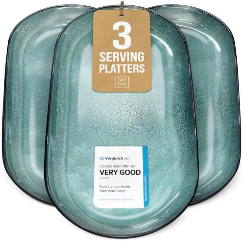 Large Serving Platters Set of 3, 15" Oval Stoneware Serving Plates for Food
