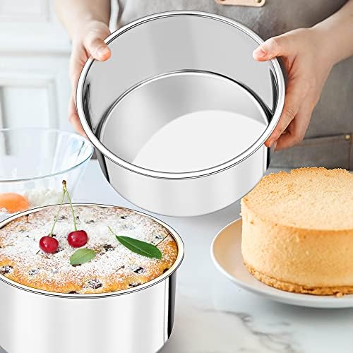 TeamFar 6 Inch Cake Pan, 6” x 3” Stainless Steel Round Baking Pan Set of 2