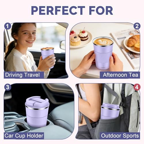 MOMSIV 12oz Travel Coffee Mug, Insulated Coffee Cup with Leakproof Lid