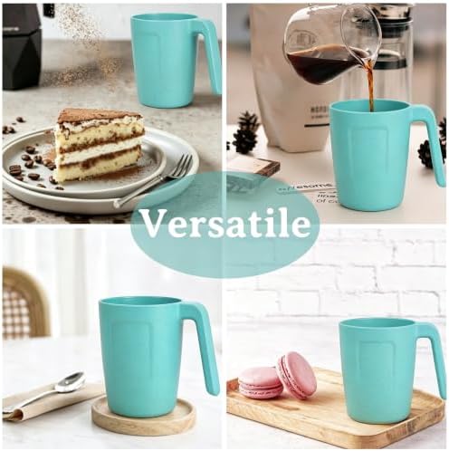 Wrova 16oz Wheat Straw Cups with handles set of 6-Plastic Cups Reusable-Unbreakable Kids Mugs-Dishwasher Safe & Microwave Safe-Ideal Plastic Mugs for Tea,Coffee,Camping,RV-Green