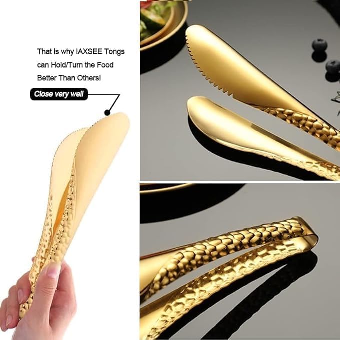 2 Pack 8 Inch Silver Salad Tongs Serving Tongs 8 Inch Stainless Steel Cooking Utensils Non-slip & Easy Grip Metal Tongs Small Tongs for Serving Appetizers Buffet Dessert Table