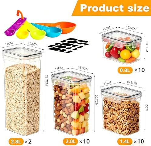 32pcs Airtight Containers, Clear Stackable Dry Food Storage